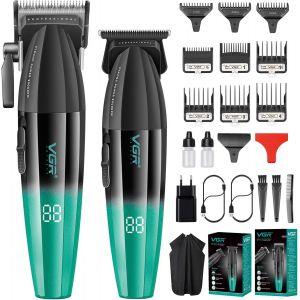 Tondeuse Cheveux Professionnelle Pour Hommes, Tondeuse Barbe Et Cheveux Sans Fil, Tondeuse T-Lame Zero Gap 9000 T/Min, Kit De Coupe Avec 9 Peignes Guides.[G123] - Neuf