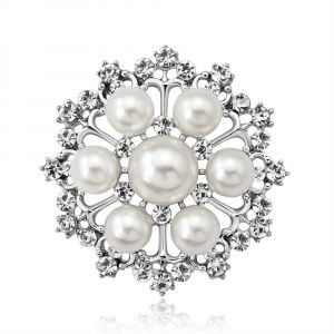 Broche Ronde En Alliage Avec Strass Et Perles Synthetiques Pour Femme (Aa102-A) - Neuf