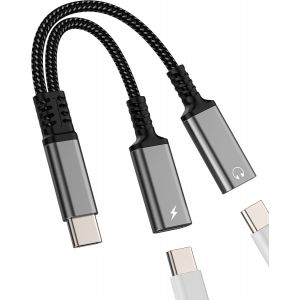Thef-Adaptateur Jack Écouteur Usb C Double(2 En 1)Pour Iphone 16 15 Pro Max Compatible Avec Samsung Galaxy S24 S23 Casque Pour Apple Type C Câble Chargeur Splitter Pour Ipad Téléphone Dac Audio Conne - Neuf