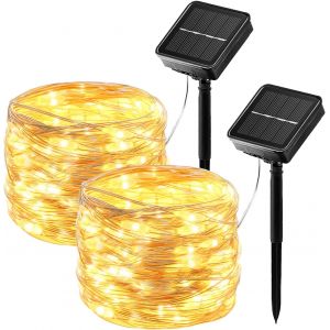 KAL-Guirlande Solaire Exterieur, 2×17M 150 Led Guirlande Lumineuse Exterieurer Étanche 8 Modes, Guirlande Lumineuse Exterieur Solaire Pour Jardin Terrasse Maison Maison Fête Noël Mariage - Neuf