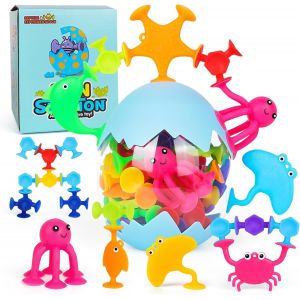 MDY-Jouets à Ventouse, Jouets de Bain pour Enfants de 3 Ans, 50 Pièces Bebe Jouets d' Aspiration Silicone avec ?ufs de Dinosaure, Cadeaux Montessori Sensoriels pour Garçons et Filles âgés de 4 à 8 An - Neuf