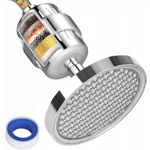 Pommeau de douche, &agrave; 15 niveaux, filtre &agrave; eau, filtre &agrave; chaux avec pommeau de douche, douche &agrave; effet pluie, avec vitamine C, filtre &agrave; eau pour &eacute;liminer le chlore et le fluorure, avec 2 embouts - Neuf