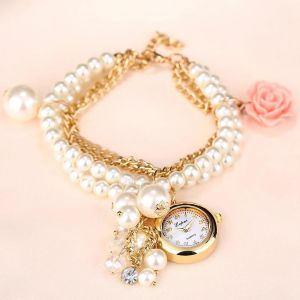 Faux Pearl Alloy Mat&eacute;riau Pendentif Cadran Quartz Mouvement Bracelet Montre Montre-Bracelet (Rose) - Neuf