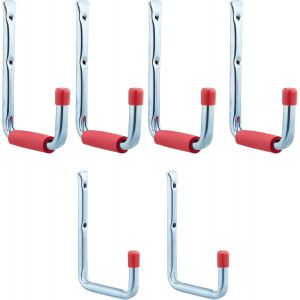 Ulteronixshop-Porte-Outils, Lot de 6, 2 Tailles, Jusqu&iquest;&agrave; 17,5 kg, Crochet Mural, Garage, Cave, Acier, Mousse, argent&eacute;/Rouge - Neuf