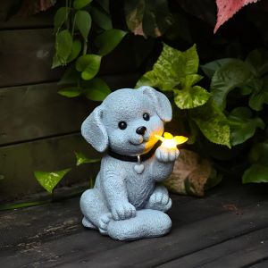 BHHBB-Statues de jardin solaires - Figurines de chien avec papillon - Décoration solaire pour l'extérieur - Statue de chien résistante aux intempéries - Cadeaux pour femmes et hommes - Décoration - Neuf