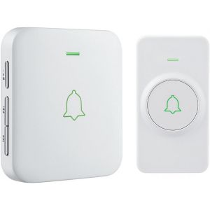 Sonnette sans Fil CW-11 Mini Sonnette de Porte 300M Étanche Kit de Carillon Electronique avec Un Récepteur Enfichable, 52 Mélodies au 5 Niveaux Volumes pour Maison, Bureau, Hôtel, etc (Blanc) - Neuf