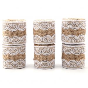 Rouleau de jute naturel de 2 m avec dentelle en forme de cour, ruban de toile de jute de 6 cm de largeur pour mariage de Noel - Neuf