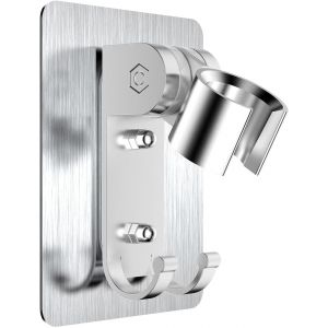 KAL-Support De Pommeau De Douche Auto-Adhésif - Fixation Réglable Sans Perçage - Avec 2 Crochets De Suspension - Réutilisable - Pour Pommeau De Douche Et Bidet - Forte Adhérence - Neuf