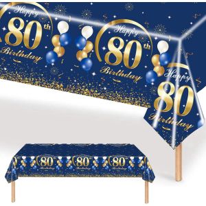 Kal-80 Ans Nappe Anniversairebleu Et Or Nappe Fête 80 Ans Anniversaire137x274cm Nappe Happy 80th Birthday Couverture Rectangulaire Nappe Party De Table À Manger Cuisine Banquet - Neuf