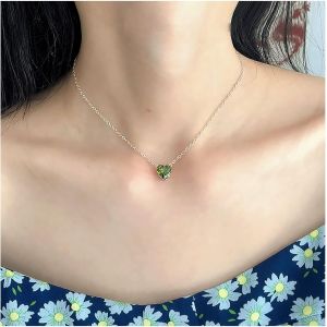 Kal-Collier Coeur En Cristal Vert Collier Coeur En Cristal Vert Collier Pendentif Coeur En Cristal Vert Collier Ras Du Cou En Cristal Vert Bijoux Pour Femmes Et Filles Cadeaux - Neuf