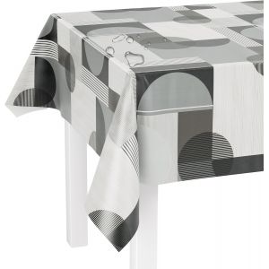 Sjzg-Nappe Lavable Au M&egrave;tre - 160 X 140 Cm (Bord Coup&eacute;) - Motif Cercles Et Carreaux Gris - Imperm&eacute;able - Id&eacute;al Comme Nappe Ou Chemin De Table Pour Tente &Agrave; Bi&egrave;re - Neuf