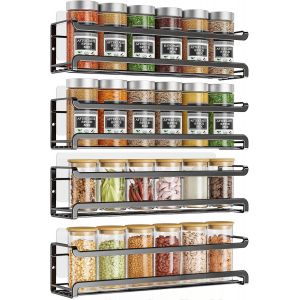 TIANYI-Etagere a Epices Murale lot de 4, Etagere Rangement Epices Cuisine Metal Organisateur, &Eacute;tag&egrave;res Murales Flottantes pour &Eacute;pices, Canettes, Pots, Ustensiles de Cuisine - Neuf