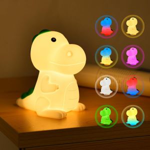 Veilleuse Enfant, 7 Couleurs 3 Luminosit&eacute; Led Lampe En Silicone Dinosaure, Contr&ocirc;le Tactile/Recharge Usb Lampe De Chevet En Silicone, Dimmable Lampe Enfant Pour Chambre, B&eacute;b&eacute; Chambre Cadeaux - Neuf