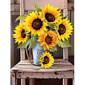 Ayuhr-5d Diamond Painting Diy Kits Chaise De Tournesol, Fleur Broderie Diamant Kits De Broderie Au Point De Croix Strass Rond Résine Peinture Décor À La Maison 30x40 Cm - Neuf