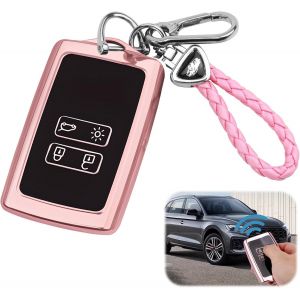 Etui Carte Renault,1pc Porte Clef Voiture en Silicone Rose pour Renault Captur Coque de Protection Élégante pour Clé de Voiture Cadeau Femme Anti Rayures et Anti Chocs - Neuf
