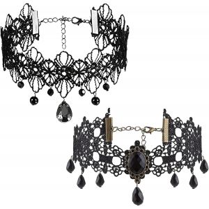 Kales-2 Pieces Colliers Gothiques Pour Femmes Collier Ras De Cou Femme Gothique Choker Femme Collier Amiti&eacute; Dentelle Fleur Creuse Bijoux Pour Femmes Et Filles Party Accessoires Halloween Costume - Neuf