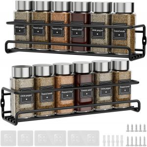 SJZG-Lot De 2 Étagères À Épices Murales, Sans Perçage, En Métal, Avec Autocollants Et Vis, Pour Boîtes À Épices, Armoire De Cuisine, Porte De Garde-Manger - Neuf