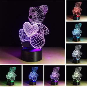 Coeur D'ours Lampes De Table Pour Animaux De Bureau Veilleuses Smart Touch & T&eacute;l&eacute;commande 7 Couleur 3d Led Illusion Lampe Pour Enfants Enfants Femmes Nouvel An Cadeau De No&euml;l[Vei9272459] - Neuf