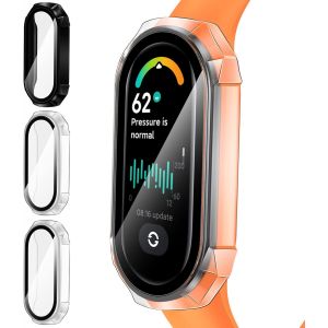 3 Pi&egrave;ces Dur PC Coque avec Protection &eacute;cran en Verre Tremp&eacute; pour Xiaomi Mi Band 7 / Mi Band 7 NFC, Couverture Compl&egrave;te &Eacute;tui de Protection Anti-Rayures Bumper Housse (2 Transparent + 1 Noir) - Neuf