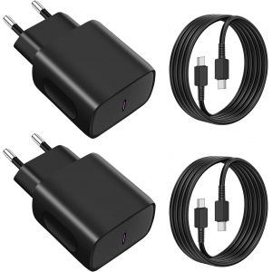 Chargeur Usb C Rapide 25W X 2 +2Mx2 Usbc Cable, Usb C Secteur Adaptateur Charge Secteur Pour Samsung S25/S24/S23/ S22 /S21 /S[J54] - Neuf