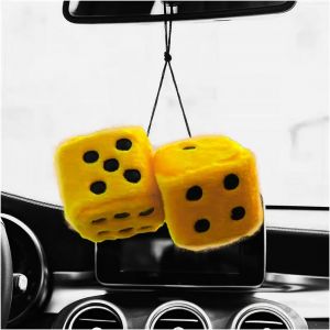 KAL-Cube De Dés De Peluche Suspendu, Dés En Peluche Avec Pois À Suspendre Au Rétroviseur Effet Rétro, Cube En Peluche Voiture Fuzzy Dice Pour Voiture Intérieur, Surface De Réfrigérateur(Jaune) - Neuf