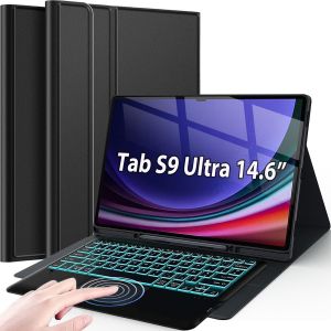 R&eacute;tro&eacute;clair&eacute; Clavier Coque pour Samsung Galaxy Tab S9 Ultra 14.6"" 2023 SM-X900/X916B/X918U, Smart Touchpad, AZERTY Fran&ccedil;ais Amovible Bluetooth sans Fil Clavier avec Housse &Eacute;tui PU (S9 Ultra) - Neuf
