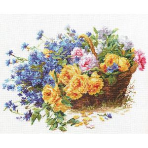 Kit Point De Croix Compt&eacute; "Roses Et Bleuets" 40x30 Cm - Neuf