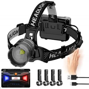 Lampe Frontale Led Rechargeable 20 000 Lumens, Lampe Frontale Super Lumineuse Avec 3 Modes D'éclairage Et Détecteur De Mouvement, Réglable À 90 ° Et Étanche Pour Le Camping, La Course, La - Neuf