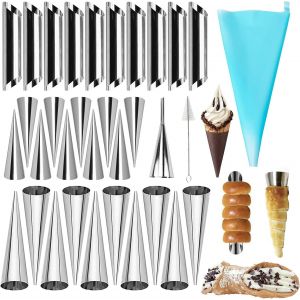 SUBZONAL-30 Pi&egrave;ces Cannoli Moule, Moule a Croissant, Cornet Patisserie Moule Cornet, Cone Patisserie Inox, Moules Cr&egrave;me P&acirc;tissi&egrave;re en Acier Inoxydable pour Cannoli Feuillet&eacute;s G&acirc;teau Glac&eacute; - Neuf