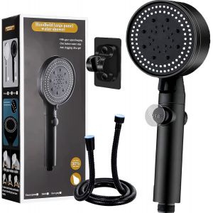 JGD-Pommeau de douche avec tuyau 1,5 m pour pommeau de douche avec arr&ecirc;t d'eau Noir - Neuf