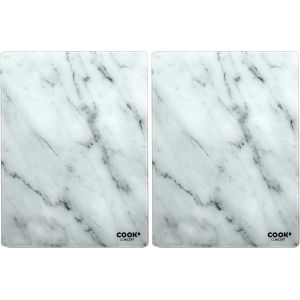 Kd3348 Planche &Agrave; D&eacute;couper Rectangulaire Verre Tremp&eacute; Effet Marbre Blanc Et Gris H0,4 X 30 X 40 Cm (Lot De 2) - Neuf