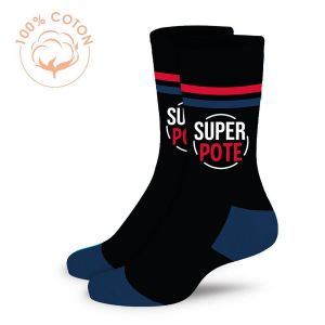 Promotion ! Chaussettes Coton Tendresse 'super Pote' Noir Bleu - Taille Unique - Neuf