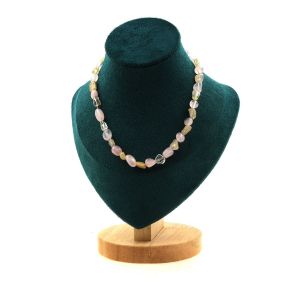 Collier Perles Quartz Rose Du Br&eacute;sil + Quartz &Agrave; Rutile Dor&eacute; Du Br&eacute;sil Collier Femmes, Hommes. Taille Personnalisable. - Neuf