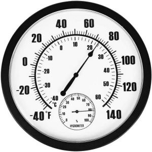 Horloge murale ronde de 25 cm avec thermom&egrave;tre et hygrom&egrave;tre pour l'int&eacute;rieur et l'ext&eacute;rieur, destin&eacute;e aux secteurs de l'horticulture, des laboratoires et de la pharmacie. - Neuf