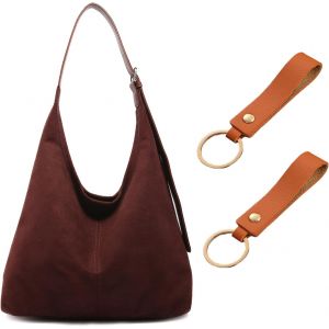 Sac À Main En Daim Marron - Sac Fourre-Tout En Daim - Grand Sac À Bandoulière Vintage Avec 2 Porte-Clés - Convient Pour L'École, Le Travail, Les Voyages Et Les Rendez-Vous, Marron[H1139] - Neuf