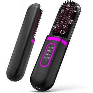 Kalanka-Brosse Lissante Pour Cheveux, Mini Lisseur Sans Fil, Brosse Lissante Chauffante 4 Températures 160-220 ¿, Usb Rechargeable, Anti-Brûlure, Chauffe Rapide, Portable Brosse Lissante Pour Travel - Neuf