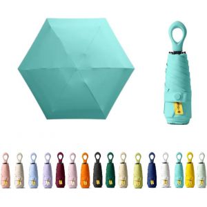 Mini Parapluie De Voyage Avec Poign&eacute;e En Anneau Et Couche De Rev&ecirc;tement En Tissu Bloquant/Protection Uv Upf 50 99,9 % Compact Pliable Parapluie Parapluie L&eacute;ger Petit Sac &Agrave; Dos Portable/Pluie - Neuf