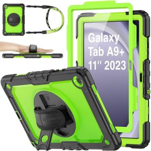 Coque Pour Samsung Galaxy Tab A9 Plus/ A9+ 11 Pouces 2023, Coque Antichoc Avec Protecteur D'&Eacute;cran Porte-Stylo [Dragonne Rotative &Agrave; 360] Et Support, Galaxy Tab A9 Plus Housse (Vert) - Neuf
