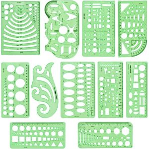 Mevronisshop-11 Pcs Mod&egrave;les De Mesure En Plastique,R&egrave;gle D'architecte,Mod&egrave;le De Dessin Architecture,Mod&egrave;le De Cercle,Multifonctionnelles R&egrave;gle G&eacute;om&eacute;trique Plastique Cercle,Pour Bureau Et Ecole - Neuf