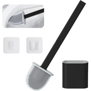 Kal-Brosse De Toilette En Silicone Et Récipient, Brosses De Toilette Et Support, Brosse Wc Avec Poils Flexibles Et Support À Séchage Rapide, Brosse Wc Mural Pour De Salle De Bain - Neuf