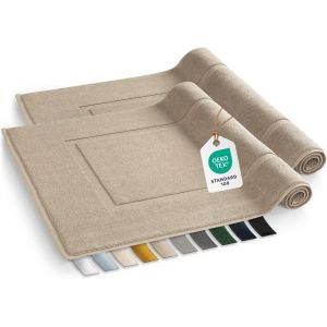 KAL-Tapis De Bain Absorbant - 100% Coton 50X80 Cm - Certifié Oeko-Tex - Lot De 2 En Taupe Pour Salle De Bain Et Douche - Neuf