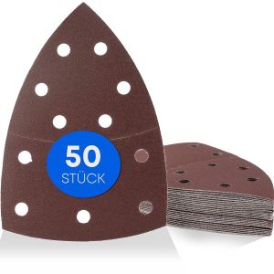 groupe de poils 50 pièces/Triangles de ponçage Prio / 11 trous / 105 x 152 mm/grain 80 / pour ponceuse multiple/feuilles abrasives/patins de ponçage triangulaires/papier de verre - Neuf