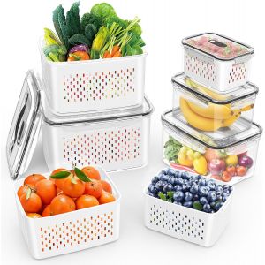 5pcs Boîtes De Conservation Alimentaire Boîte Rangement Frigo Avec Passoire Amovible Boîte Hermétique Alimentaire Pique Nique Récipients De Conservation Pour Fruits Légumes¿5pcs Avec Poignée¿ - Neuf