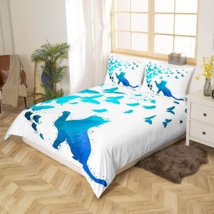 Parure De Lit Pour Enfants Homewish Avec Housse De Couette Kawaii, Motif Chat, Motif Dessin Animé Abstrait, Arc - Neuf