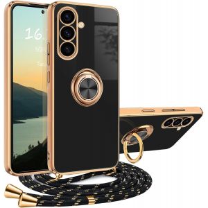 Kal-Coque Pour Samsung Galaxy S25 Avec Cordon,Housse Samsung Galaxy S25 Avce Anneau Antichoc Collier Silicone Lanyard Case Réglable Téléphone Protection Samsung Galaxy S25 Case Avec Support - Neuf