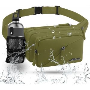 CAUC-Sac Banane pour Femme et Homme Imperm&eacute;able Sacoche Banane avec Porte Bouteille, Grande Capacit&eacute; Ceinture r&eacute;glable Banane Homme pour Balade Escalade Sport Fanny Pack Waist Pack (Vert) - Neuf
