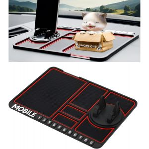 KAL-Tapis Antid&eacute;rapant 4 En 1 Pour Voiture, Avec Support De T&eacute;l&eacute;phone Portable, Multifonction, Rotatif &Agrave; 360 &deg;, Coussin De Rangement Pour T&eacute;l&eacute;phone Portable, Tableau De Bord - Neuf