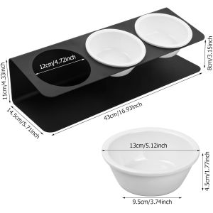 Kalanka-Gamelle Chat Sur&eacute;lev&eacute;e, 3 Pcs Gamelle Chien Avec Support En M&eacute;tal Antid&eacute;rapant 15&deg; Inclin&eacute;&eacute;, Bol Chat Ceramique De Nourriture 250ml, Mangeoirs Et Abreuvoirs Pour Chats Petits Chiens, Anti Vom - Neuf