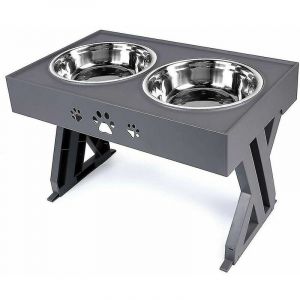 Gamelle Surélevée Pour Chien Réglable 3 Hauteurs Porte Bols Inox Gris - Neuf