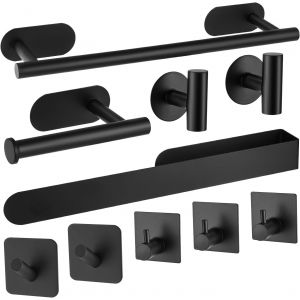 Porte-Serviettes sans perçage,Porte-Serviettes adhésifs en Acier Inoxydable 10 pièces,Accessoires de Salle de Bains (Noir) - Neuf